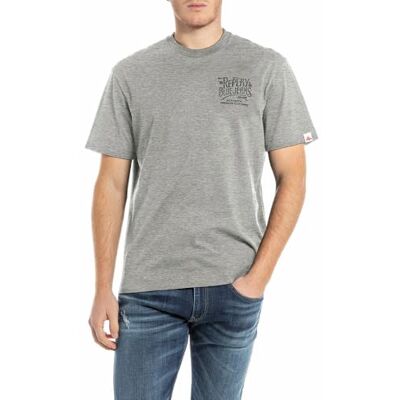 Replay T-shirt för män avslappnad passform av bomull, M01 grå melerad, 3XL Replay T-shirt för män avslappnad passform av bomull, M01 grå melerad, 3XL