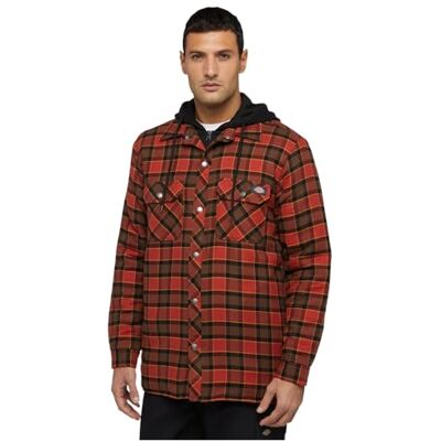 Dickies Jacka i flanellskjorta med huva, avslappnad passform för män, ockra, XXL Dickies Jacka i flanellskjorta med huva, avslappnad passform för män, ockra, XXL