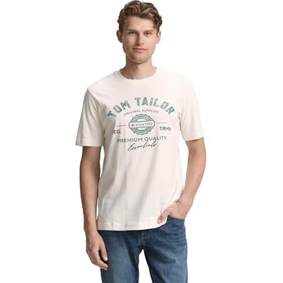 TOM TAILOR T-shirt för män med logotyptryck av bomull, 10348 – Gardenia vit, XXL TOM TAILOR T-shirt för män med logotyptryck av bomull, 10348 – Gardenia vit, XXL