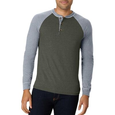 Hanes mäns Beefy Henley skjorta, Kamouflage grön/Oxford grå, XL Hanes mäns Beefy Henley skjorta, Kamouflage grön/Oxford grå, XL