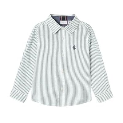 NAME IT Pojkar Nmmrekid skjorta långärmad skjorta, Ljus vit/detalj: tunn remsa – mörk skog, 98 NAME IT Pojkar Nmmrekid skjorta långärmad skjorta, Ljus vit/detalj: tunn remsa – mörk skog, 98