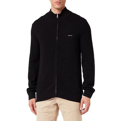 GANT Herr bomull Pique Zip cardigan kofta, svart, standard, svart, L GANT Herr bomull Pique Zip cardigan kofta, svart, standard, svart, L