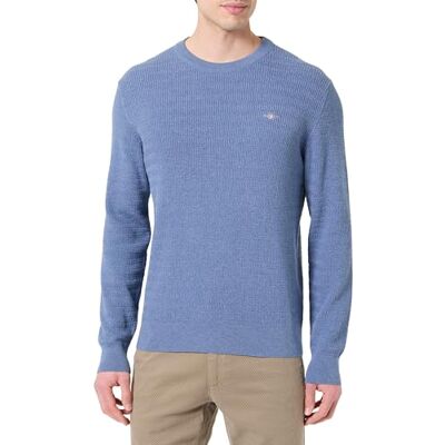 GANT Mini Cable C-Neck, Denim blå melerad, M GANT Mini Cable C-Neck, Denim blå melerad, M
