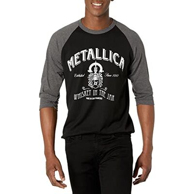 Metallica Unisex officiell whisky in the jar raglan t-shirt, Svart/grå, S Metallica Unisex officiell whisky in the jar raglan t-shirt, Svart/grå, S