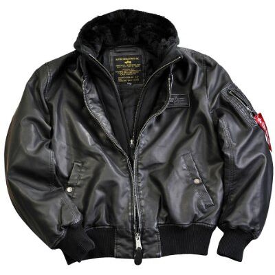Alpha Industries MA-1 D-Tec Faux Leather Bomberjacka för män, Black/Black, M Alpha Industries MA-1 D-Tec Faux Leather Bomberjacka för män, Black/Black, M