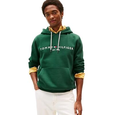 Tommy Hilfiger Medium Weight Fleece Hoodie Sweatshirt med broderad logotyp, också tillgänglig i stor och hög herrhuvtröja, Prydnadsgrön, L Tommy Hilfiger Medium Weight Fleece Hoodie Sweatshirt med broderad logotyp, också tillgänglig i stor och hög herrhuvtröja, Prydnadsgrön, L