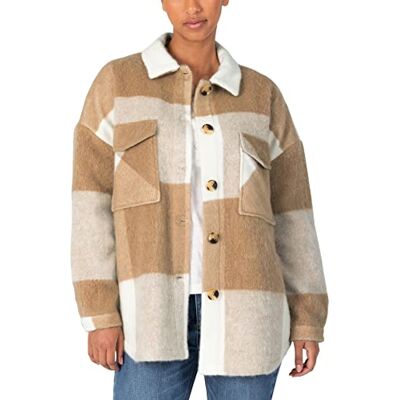 Timezone Damtröja tung overshirt, beige lumbercheck, L Timezone Damtröja tung overshirt, beige lumbercheck, L