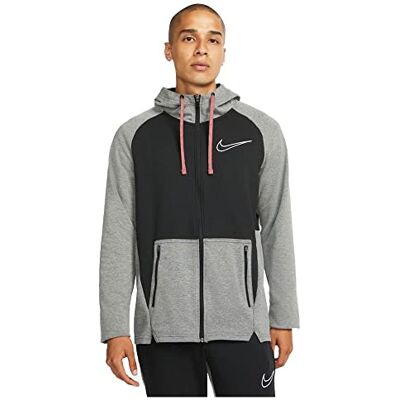 NIKE mäns Therma-fit träningströja hel dragkedja, Svart/Htr/Svart/Vit, XL NIKE mäns Therma-fit träningströja hel dragkedja, Svart/Htr/Svart/Vit, XL