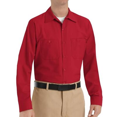 Red Kap industriell långärmad arbetsskjorta för män, Röd, 4XL Red Kap industriell långärmad arbetsskjorta för män, Röd, 4XL