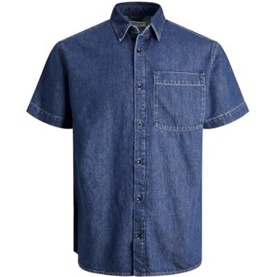 JACK & JONES Jjicreek Jjshirt S/S Wi 075 Sn, Blå denim, L JACK & JONES Jjicreek Jjshirt S/S Wi 075 Sn, Blå denim, L