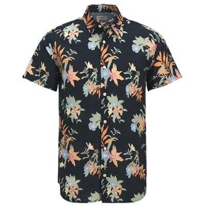 JJ REBEL Jrebbastian Flower Print Shirt Ss, Sky Captain, S JJ REBEL Jrebbastian Flower Print Shirt Ss, Sky Captain, S