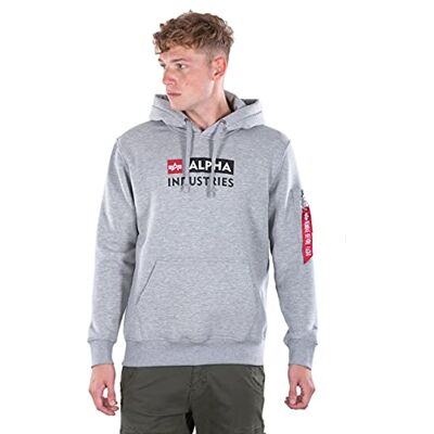 Alpha Industries Herr Alpha Block-logo hoodie, Grå ljung, XXL Alpha Industries Herr Alpha Block-logo hoodie, Grå ljung, XXL