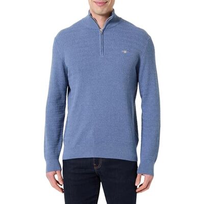 GANT Mini Cable Half Zip Tröja för män, Denim blå melerad, XL GANT Mini Cable Half Zip Tröja för män, Denim blå melerad, XL