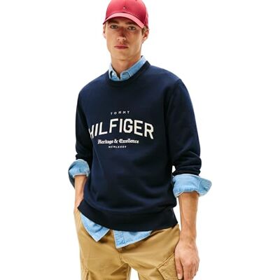 Tommy Hilfiger mäns varumärke Identity Crew Neck MW0MW40851 pullover tröja, blå, L, Blå (ökenhimmel), L Tommy Hilfiger mäns varumärke Identity Crew Neck MW0MW40851 pullover tröja, blå, L, Blå (ökenhimmel), L