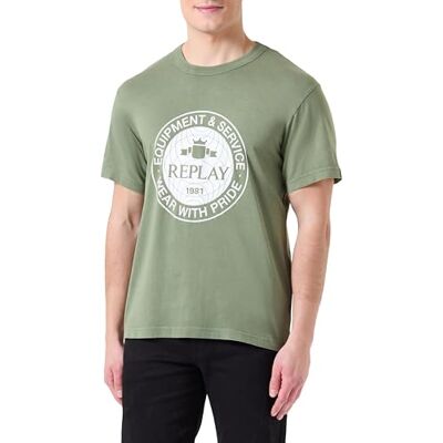 Replay T-shirt för män, normal passform, bomull, 438 Militär, XS Replay T-shirt för män, normal passform, bomull, 438 Militär, XS