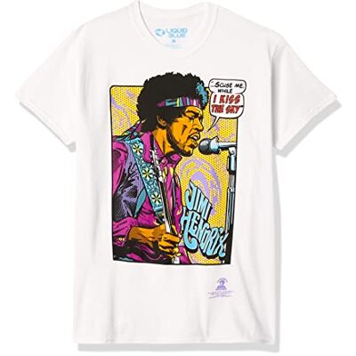 Liquid Blue Jimi Hendrix popkonst 'Scuse Me While I Kiss The Sky T-shirt, Vitt, S Liquid Blue Jimi Hendrix popkonst 'Scuse Me While I Kiss The Sky T-shirt, Vitt, S