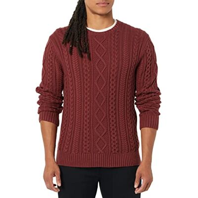 Amazon Essentials långärmad herr 100% bomull fiskare kabel rund hals tröja, Oxblood, Medium Amazon Essentials långärmad herr 100% bomull fiskare kabel rund hals tröja, Oxblood, Medium