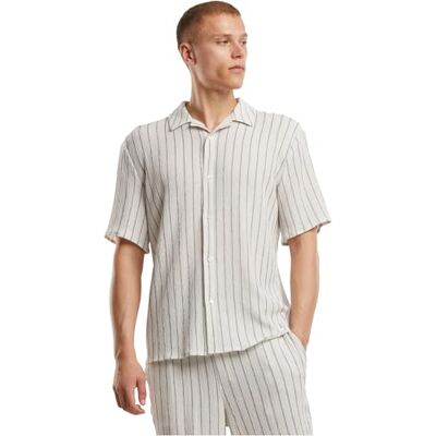 Urban Classics Herrskjorta, randig Crinkle Resort skjorta, randig sommarskjorta för män, storlekar S – 5XL, Offwhite/svart, L Urban Classics Herrskjorta, randig Crinkle Resort skjorta, randig sommarskjorta för män, storlekar S – 5XL, Offwhite/svart, L