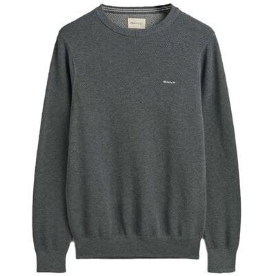 GANT Herrar bomullspiké C-hals tröja, Mörkgrå melange, 3XL GANT Herrar bomullspiké C-hals tröja, Mörkgrå melange, 3XL