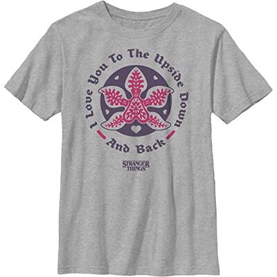 Stranger Things pojkar Upside Down Love kortärmad T-shirt, Grå ljung, S Stranger Things pojkar Upside Down Love kortärmad T-shirt, Grå ljung, S
