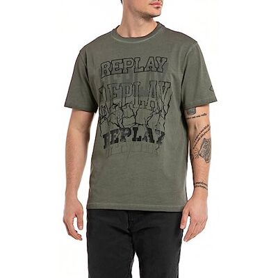 Replay T-shirt för män med normal passform, 212 Grön mud, S Replay T-shirt för män med normal passform, 212 Grön mud, S