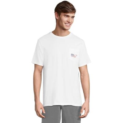 Vineyard Vines Kortärmad V V Americana val ficka T-shirt för män, Vit keps, M Vineyard Vines Kortärmad V V Americana val ficka T-shirt för män, Vit keps, M