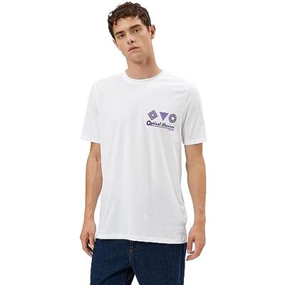 Koton herr rygg tryckt rund hals kortärmad bomull t-shirt, Weiß (000), M Koton herr rygg tryckt rund hals kortärmad bomull t-shirt, Weiß (000), M