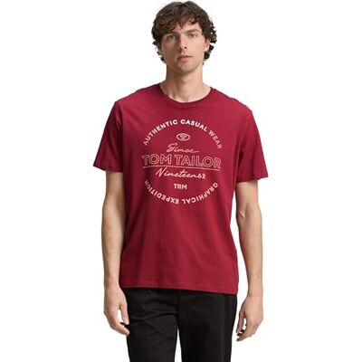 TOM TAILOR T-shirt för män med logotyptryck, 35930 – Djupröd, L TOM TAILOR T-shirt för män med logotyptryck, 35930 – Djupröd, L
