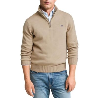 GANT Casual bomull halv dragkedja, Dk. Sandmelange, L GANT Casual bomull halv dragkedja, Dk. Sandmelange, L