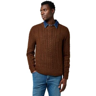 Wrangler Cable stickad tröja, Mahogny Heather, M Wrangler Cable stickad tröja, Mahogny Heather, M