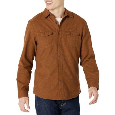 Amazon Essentials Men's Långärmad flanellskjorta med två fickor smal passform, Kolabrun, XXL Amazon Essentials Men's Långärmad flanellskjorta med två fickor smal passform, Kolabrun, XXL