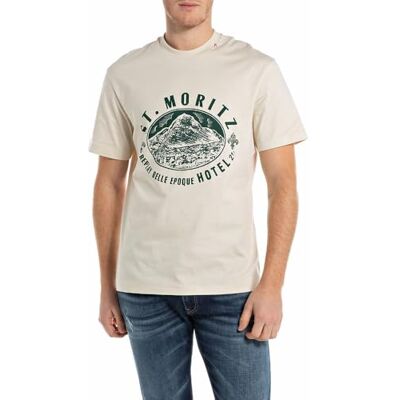 Replay T-shirt för män avslappnad passform av bomull, 200 Natural Rope, XXL Replay T-shirt för män avslappnad passform av bomull, 200 Natural Rope, XXL