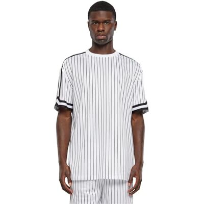 Urban Classics T-shirt för män i överdimensionerad randig mesh, vit/svart, L Urban Classics T-shirt för män i överdimensionerad randig mesh, vit/svart, L