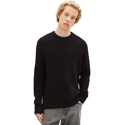 TOM TAILOR Denim herr crew neck stickad tröja med struktur, 29999-svart, M TOM TAILOR Denim herr crew neck stickad tröja med struktur, 29999-svart, M
