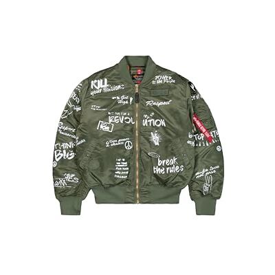 Alpha Industries MA-1 Peace Bomber Jacka för män, Sage-Green, M Alpha Industries MA-1 Peace Bomber Jacka för män, Sage-Green, M