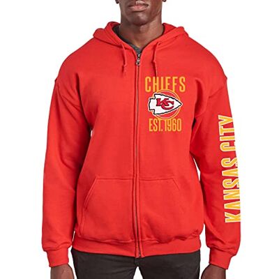 Junk Food unisex NFL MVP huvtröja med dragkedja, röd/utflykt, enfärgad (Getaway Solids), L Junk Food unisex NFL MVP huvtröja med dragkedja, röd/utflykt, enfärgad (Getaway Solids), L