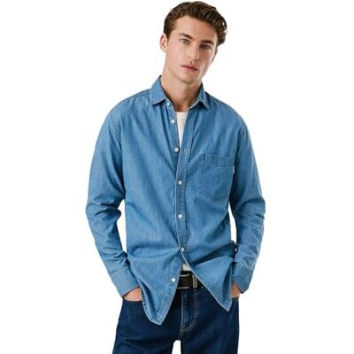 Pepe Jeans herr klassisk smal skjorta skjorta, blå (Denim-4C0), XL, Blå (Denim-4c0), XL Pepe Jeans herr klassisk smal skjorta skjorta, blå (Denim-4C0), XL, Blå (Denim-4c0), XL