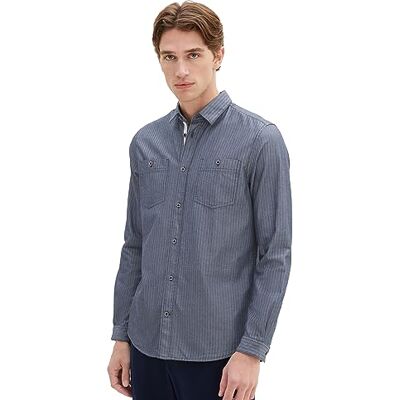 TOM TAILOR herr regular fit skjorta med bifogade bröstfickor, 32322-Marin fiskbensstruktur, M TOM TAILOR herr regular fit skjorta med bifogade bröstfickor, 32322-Marin fiskbensstruktur, M