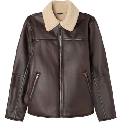 Springfield Shearling Oversize Double Face Aviator Sportjacka, brun, L för män Springfield Shearling Oversize Double Face Aviator Sportjacka, brun, L för män
