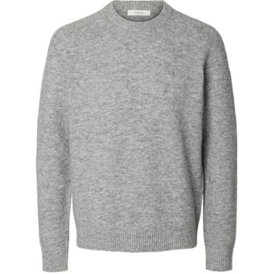 SELECTED HOMME Stickad tröja för män, långärmad, Ljusgrå melange, XXL SELECTED HOMME Stickad tröja för män, långärmad, Ljusgrå melange, XXL