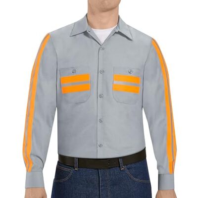 Red Kap mens Enhanced Visibility Industrial Shirt, Regular Fit, Long Sleeve Work Utility Button Down Shirt, Light Grey With Trim, X-Large Tall US Red Kap mens Enhanced Visibility Industrial Shirt, Regular Fit, Long Sleeve Work Utility Button Down Shirt, Light Grey With Trim, X-Large Tall US