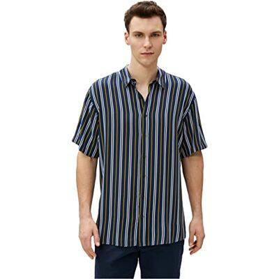 Koton Kortärmad klassisk hals knäppt skjorta för män, Marin Stripe (7s2), S Koton Kortärmad klassisk hals knäppt skjorta för män, Marin Stripe (7s2), S