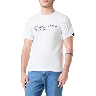 Replay T-shirt för män, normal passform, bomull, 011 Naturligt vitt, S Replay T-shirt för män, normal passform, bomull, 011 Naturligt vitt, S