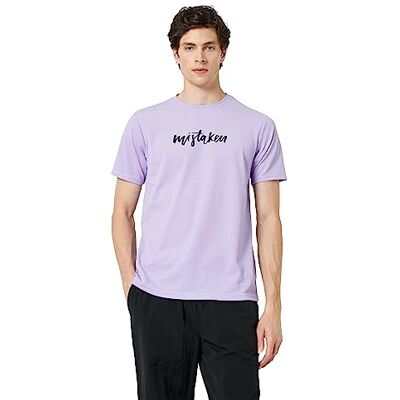 Koton Herr slogan tryckt crew neck kortärmad slim fit t-shirt, Lila (370), XL Koton Herr slogan tryckt crew neck kortärmad slim fit t-shirt, Lila (370), XL