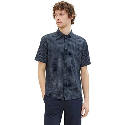 TOM TAILOR Kortärmad herrskjorta med mönster, 31795 – marinblå minimal design, XL TOM TAILOR Kortärmad herrskjorta med mönster, 31795 – marinblå minimal design, XL
