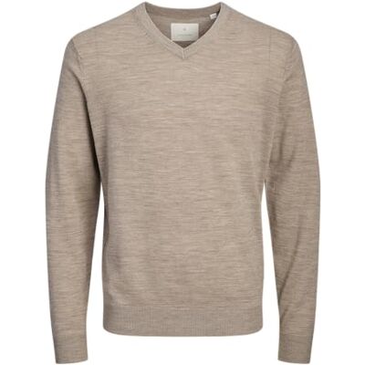 JACK & JONES Jprccmerino stickad V-hals, Greige, S JACK & JONES Jprccmerino stickad V-hals, Greige, S