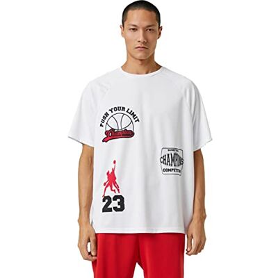 Koton Män överdimensionerad sport t-shirt basket tryckt crew neck, Vit (000), L Koton Män överdimensionerad sport t-shirt basket tryckt crew neck, Vit (000), L