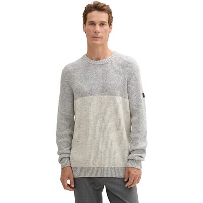 TOM TAILOR herrtröja, 36946 – grå benvit nep färgblock, XXL TOM TAILOR herrtröja, 36946 – grå benvit nep färgblock, XXL