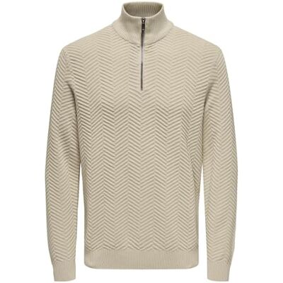 Only & Sons Herringbone Half Knit NS Onsmace Reg-Fiskbens-Half-Zip-Jersey, Silverbelagd, 3XL Herr, Silverbeläggning, 3XL Only & Sons Herringbone Half Knit NS Onsmace Reg-Fiskbens-Half-Zip-Jersey, Silverbelagd, 3XL Herr, Silverbeläggning, 3XL