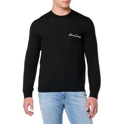 Giorgio Armani Merino Wool Mix Signature Logo Crewneck tröja tröja, svart, XL Giorgio Armani Merino Wool Mix Signature Logo Crewneck tröja tröja, svart, XL
